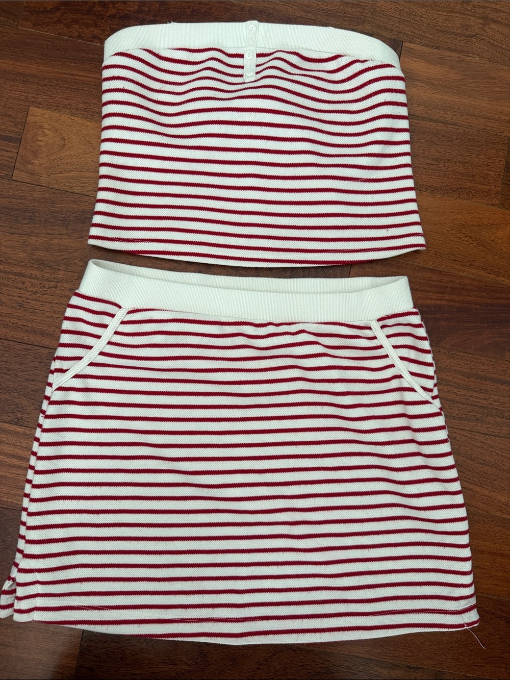 Striped Red and White Knit Mini Skirt
